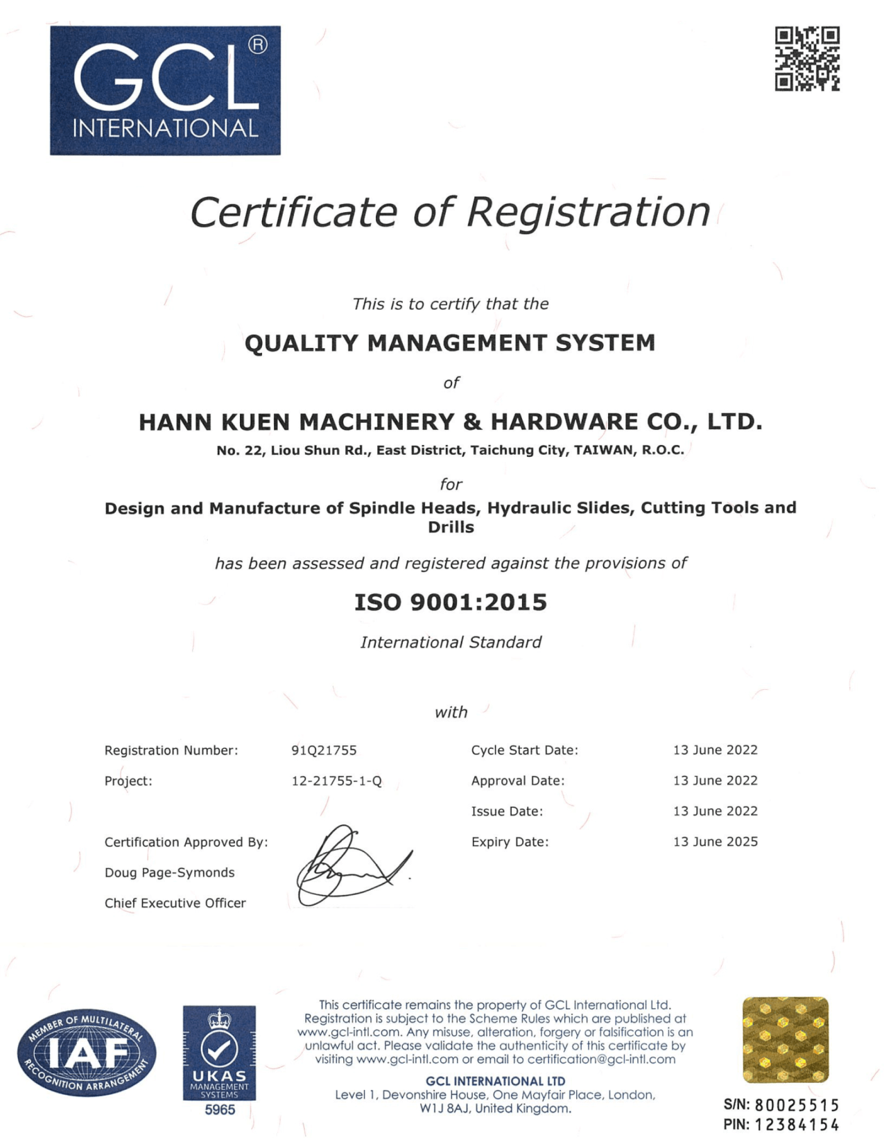 ISO9001:2015 Certificate